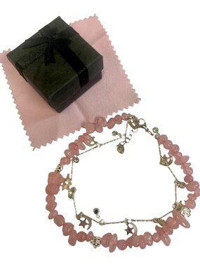 Rose Quartz Charm Bracelet with Silver Accents